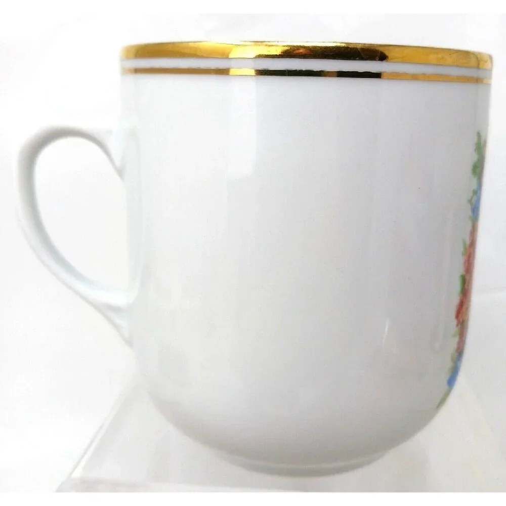 Hungarian Fairy Tale Cup Mug Porcelain Courting Couple Vintage Gold Trimmed #S2